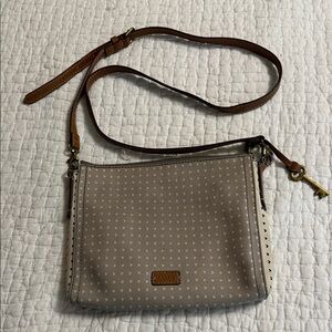 Fossil Taupe Crossbody with Brown Leather Strap